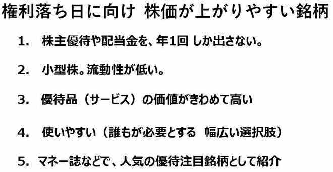 権利落ち日に向け株価が上がりやすい銘柄