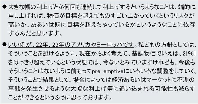 図表4　9月利上げ後の総裁記者会見での発言～大幅・連続利上げの条件～