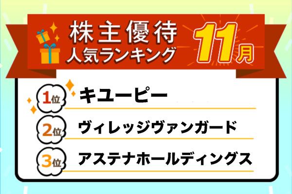 株主優待人気ランキング2022年11月：自社食品、高額買物券、カタログ