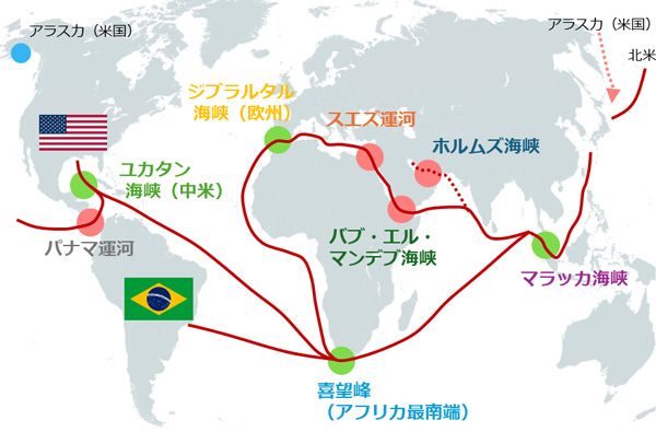 図3：タンカーの主な航路（イメージ）　画像