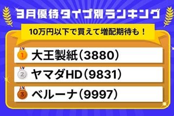 3月優待ランキング：10万円以下で買える！増配期待もできてお得な優待株