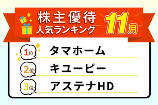 タマホームのQUOカード、キユーピーの商品など：2025年11月株主優待ランキング